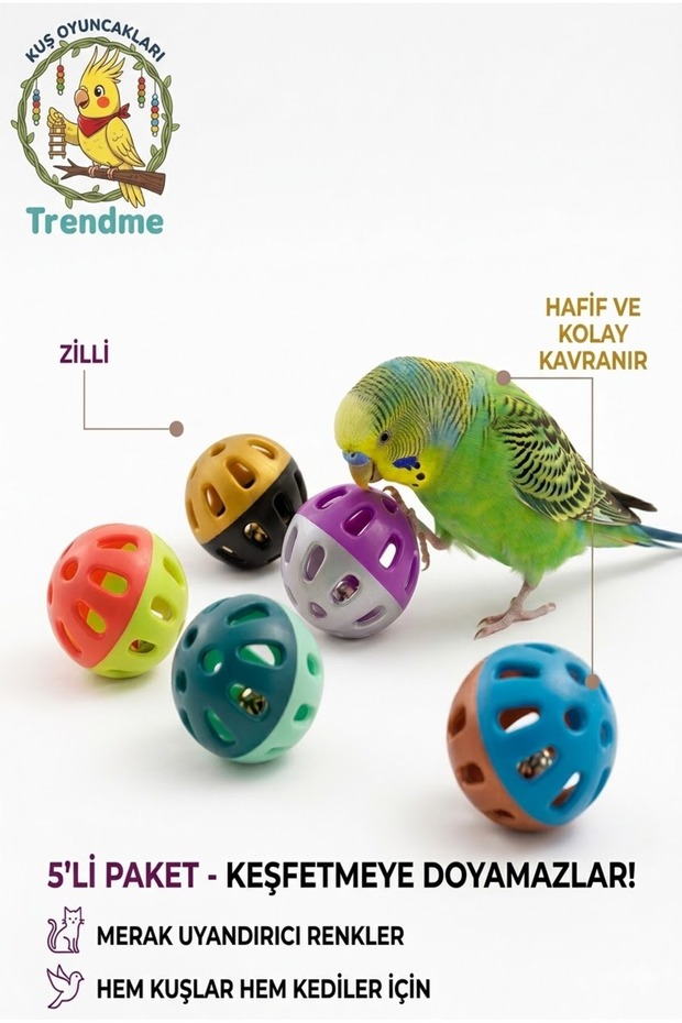 Trendme 5-Piece Bell Bird and Cat Play Ball Set