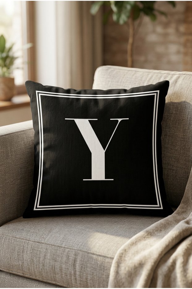 Lettered Throw Pillow Pillow Case - Letter Y - 43x43 Cm