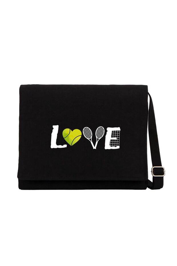 Tennis Love Black Canvas Messenger Bag