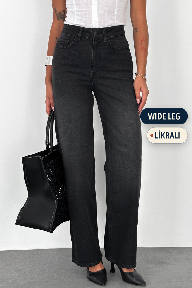Anthracite Women's Wide Leg Jean High Waist Lycra Stretch Denim Pants Jessi̇ca-2046