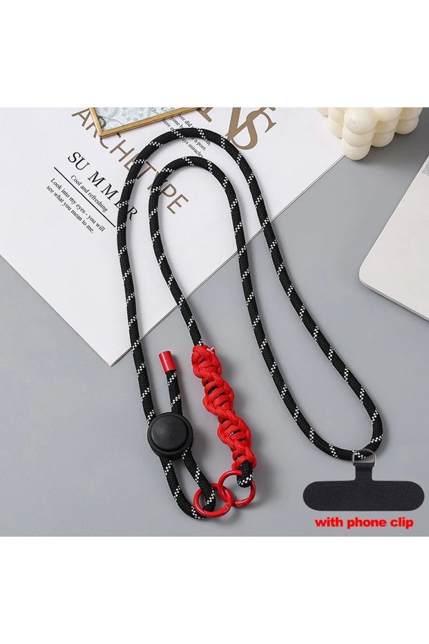 Black Red Universal Adjustable Crossbody Phone Lanyard Strap Anti-Loss Outdoor Shoulder Phone Stra