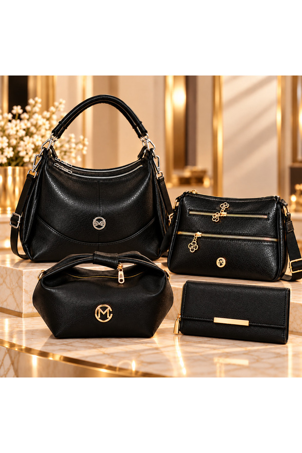 Luxury Set of 4, Excellent Quality Shoulder and Handbag, Multi-Section Phone Holder, Crossbody Bag and Wallet Set, Gift Combination