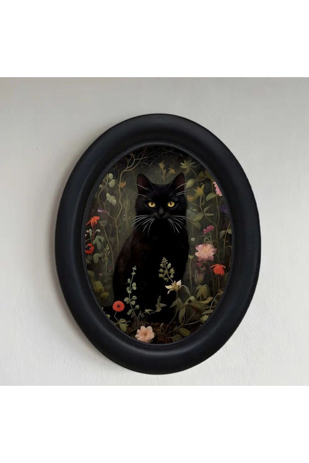 black A 3D Retro Halloween Black Cat in the Flower Bush Wall Art Mural - Handmade Wooden Animal Deco
