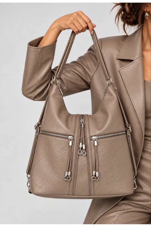 Women's Soft Leather Multi-Compartment Large Backpack and Shoulder Bag (41x33 cm)