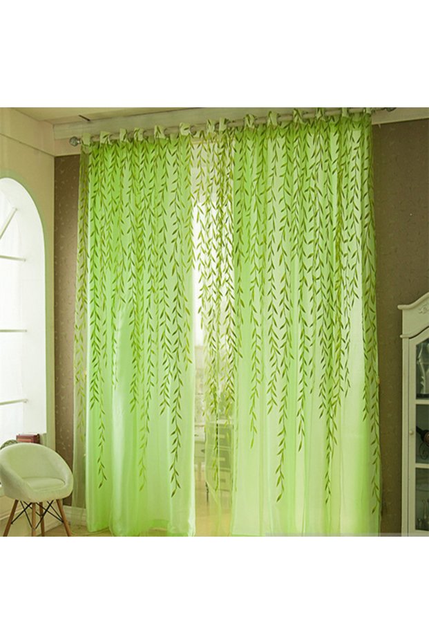 Green 1p Style 1 1PC Elegant Modern Tulle Curtains For Living Room Bedroom Kitchen Green Leaf Sheer