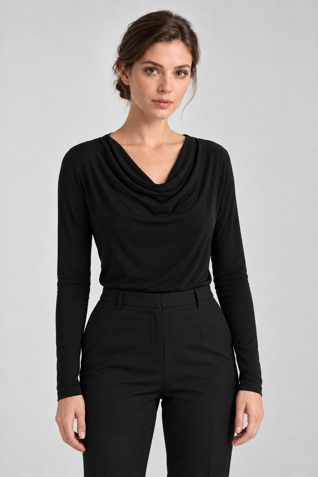 Soft Viscose Fabric Degaje Collar Long Sleeve Blouse