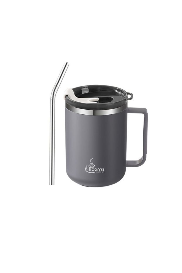 430ML Grey 430ML Double-layer Mug Milk Coffee Cup Stainless Steel Thermal Coffee Mug WIth Handle Ins