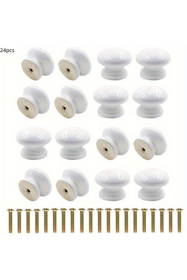 (White) -12 pieces 12/24Pcs White Round Drawer Knobs - Cute Handles for Kitchen, Dresser & Kids' Bed