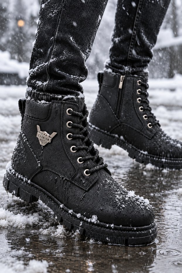 Waterproof Winter Zippered Boots Rubber Sole Durable Outdoor Guaranteed Product Black