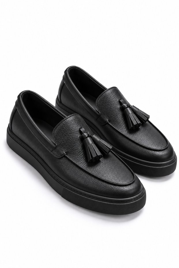 Jy153 Bloom Laceless Tasseled Skin Men's Casual Sports Classic Shoes Cst - Black