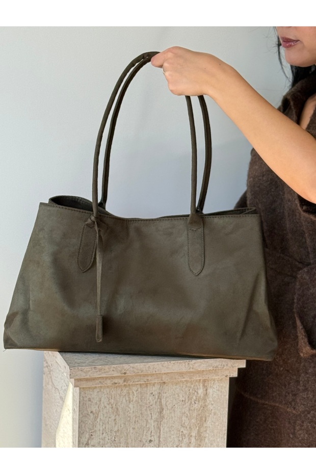 Women's Khaki Eda Model Suede Large Bag
