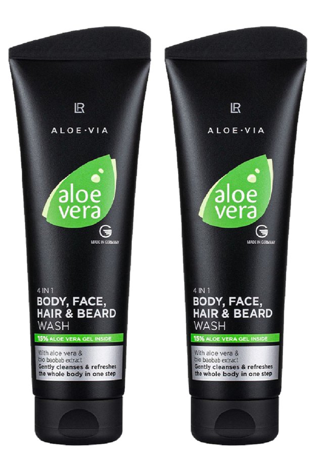 4-in-1 Hair and Body Shampoo & Face and Beard Washing Gel, Pack of 2
