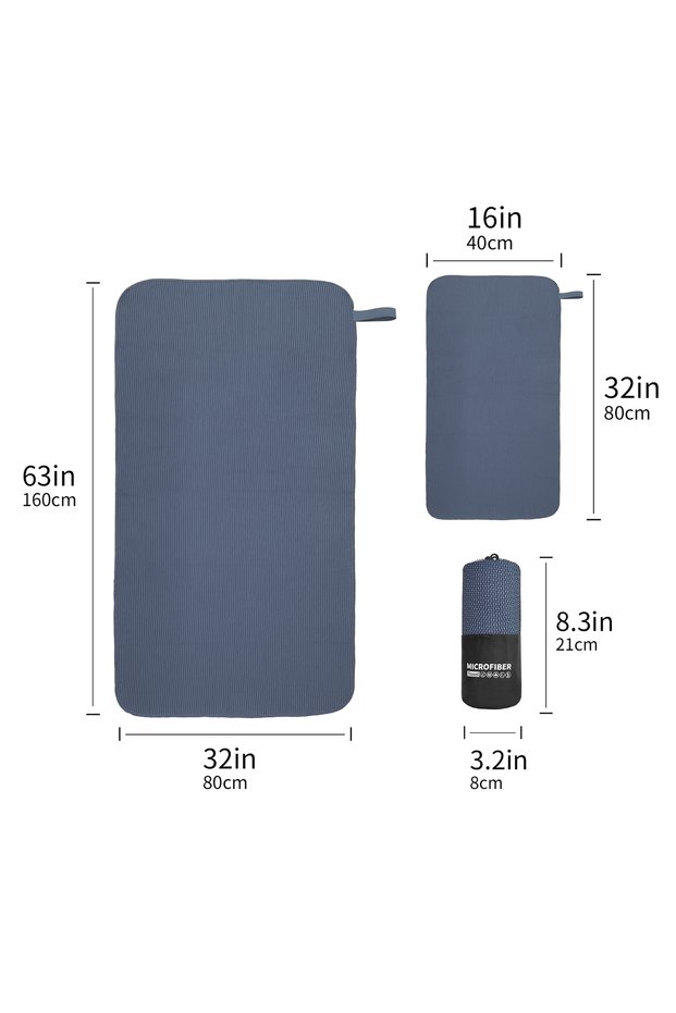 40x80cm Navy Mutao Multi-Size Microfiber Texture Towel with Mesh Pouch for Quick Drying Absorbing Te