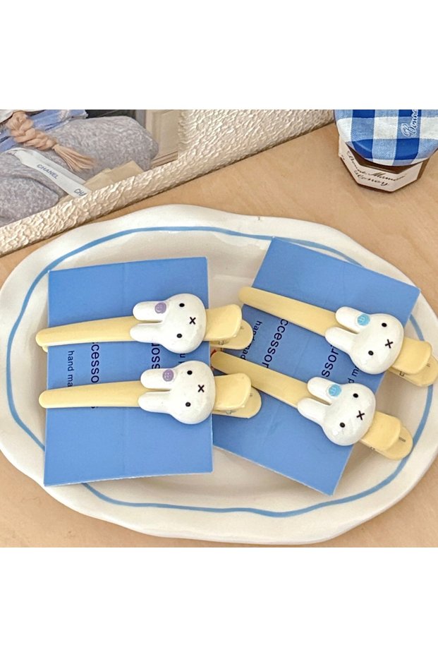 2 Styles 4 Pcs 2/4 Pcs Cute Miffy Rabbit Fringe Hair Clip Headwear Sweet Duckbill Clip Cartoon Makeu