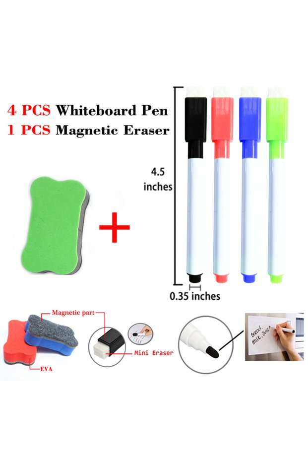 4Pen1Eraser A3 Size Magnetic Whiteboard Dry Erase White Board, Fridge Stickers for Refrigerator Kitc