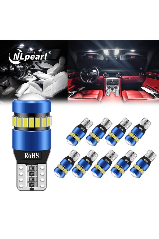 T10 2pcs 6500K White NLpearl 2PCS W5W T10 LED Bulbs Canbus No Error Clearance Light Car Interior Rea