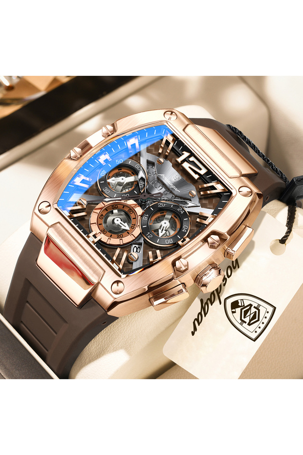 9051 RoseGold Brown POEDAGAR Fashion Military Men's Watches Luminous Waterproof Date Sports Male Clo