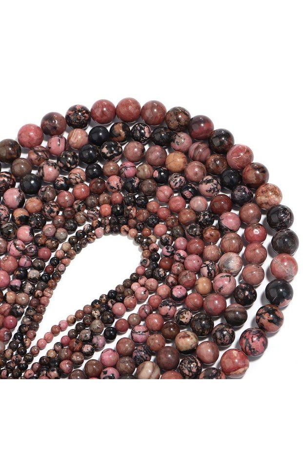 12mm About 32Pcs Black Line Red 4/6/8/10/12mm Natural Black Line Red Rhodochrosite Stone Round Loose