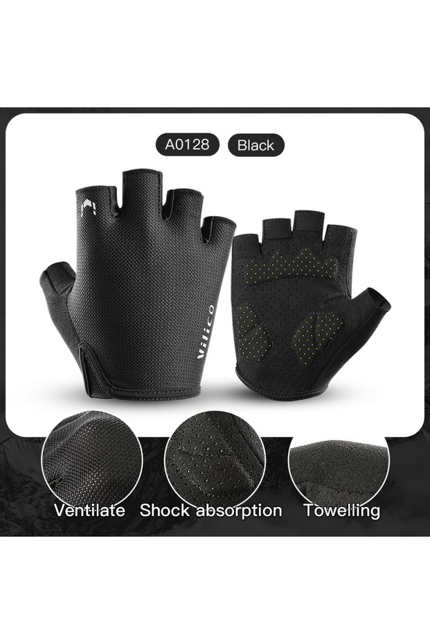M A0128-BK Men's and women's fitness cycling gloves, half finger weightlifting pull up, anti slip, b