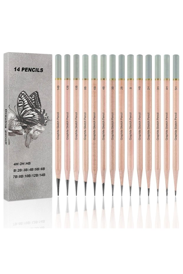 14 pcs A Professional Drawing Sketching Pencil Set,5H-14B Graphite Pencils for Pro Artists,Drawing,D