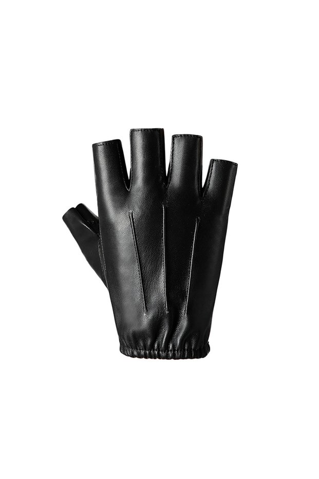 Elastic Fingerless Men Gloves PU Leather Motor Punk Gloves Male Mittens Black Half Finger Outdoor Ta