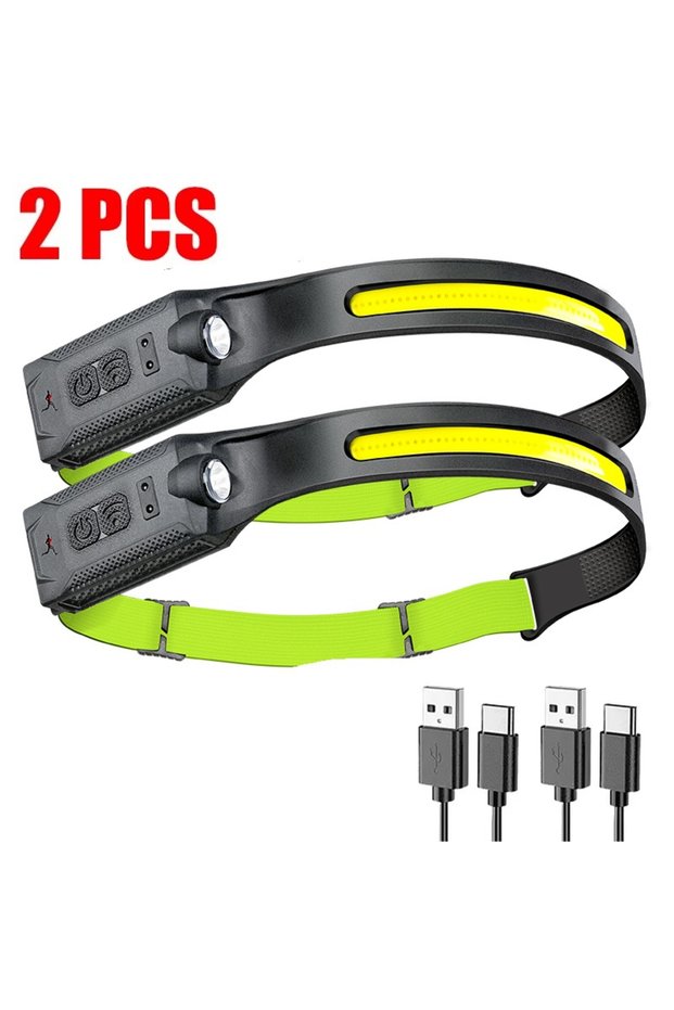 XIWANGFIRE Green-2PCS LED HeadlampRechargeable 3-modes Lighting Headlight Flashlight Built in Batter