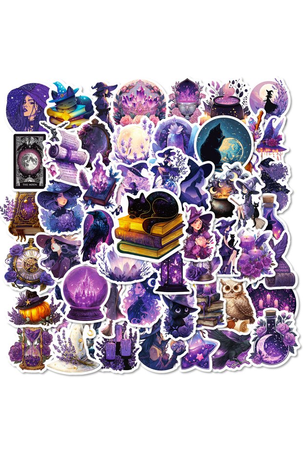 56pcs x2 56/112 Pcs New Purple Mystic Witch Doodle Stickers No Repeat for Trendy Decor Helmet Statio