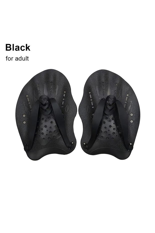 black for adult 1Pair Freestyle Swim Paddles With Silicone Straps Kids/Adult Swimming Frog Paddle Ad
