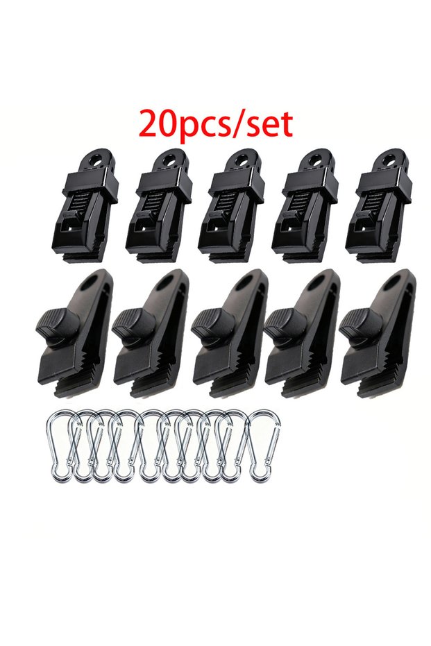 20Pcs 20-Piece Heavy-Duty Outdoor Tent Tarp Fastening and Connecting Buckle Set - Multi-Purpose Tent