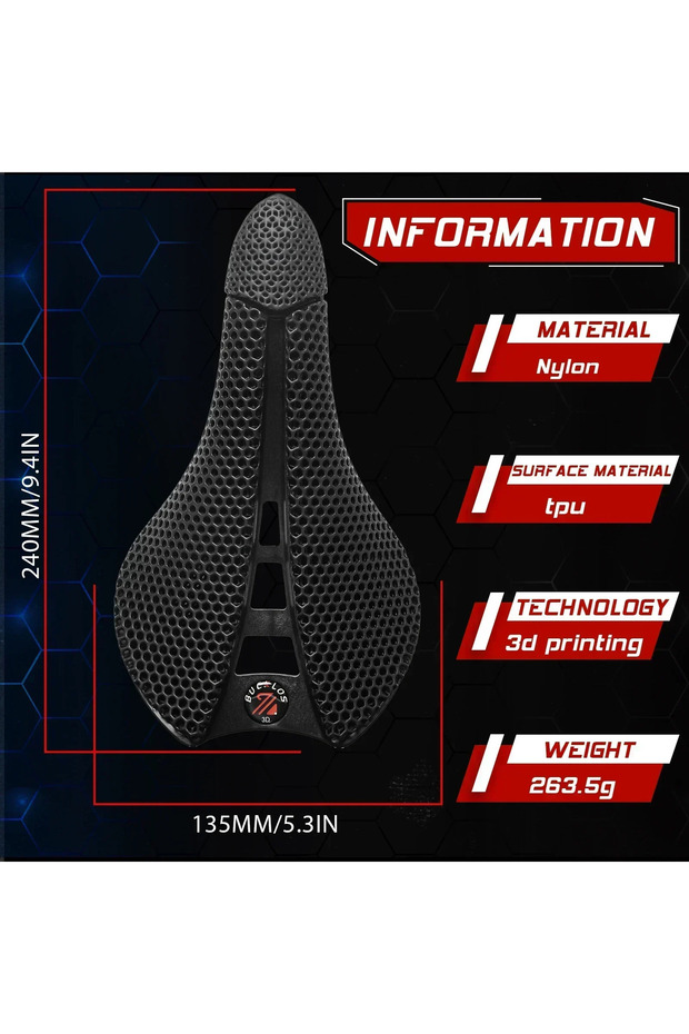BUCKLOS NYLON 3D-4 BUCKLOS 3D Printed Saddle 143MM 155mm Carbon Fiber Hollow Comfortable Breathable