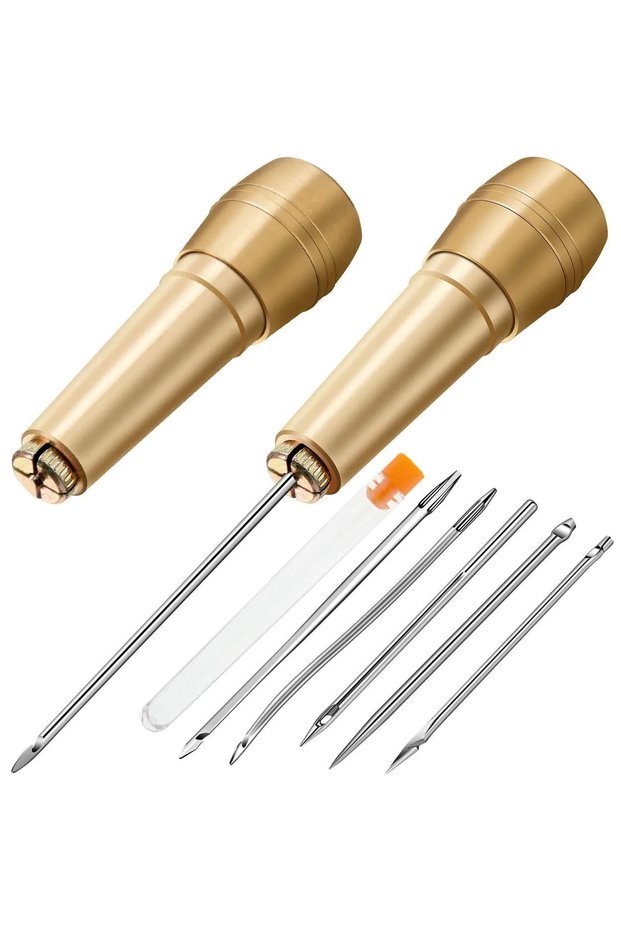Set C Premium Leather Craft Kit: Copper-Handled Awl Needle, Nylon Thread & Repair Tools for DIY Shoe