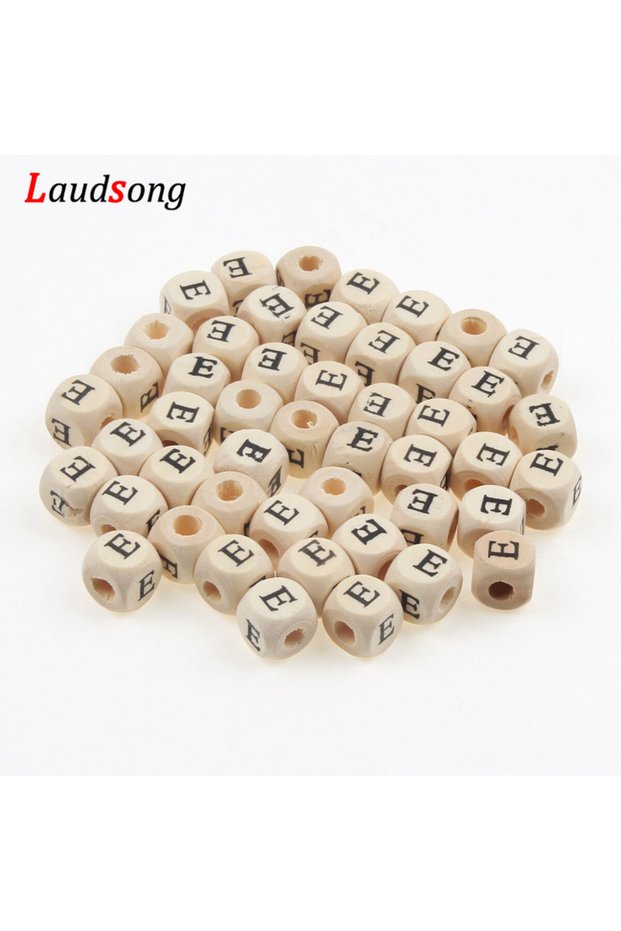 E 50Pcs 10mm 26 Letter Beads Natural Alphabet Beads Square Wooden Beads For Jewelry Making Necklace