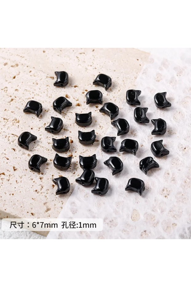 7mm(10pcs) hei DW01 10Pcs 6*7MM Mini Cat Cute Fresh Exquisite Head Glass Handmade Bead Charm Beads D