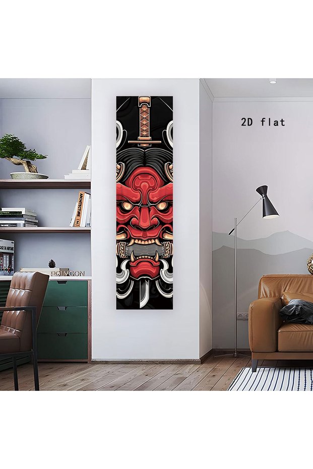 40x150cm GHYX(375) 2D Flat Black Prajna Devil Mask Vertical Tapestry Wallmounted Modern Aesthetic Ar