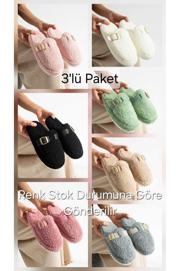 3-Piece Pack Buckle Towel Winter Women's Slippers Dowry Bundle Set
