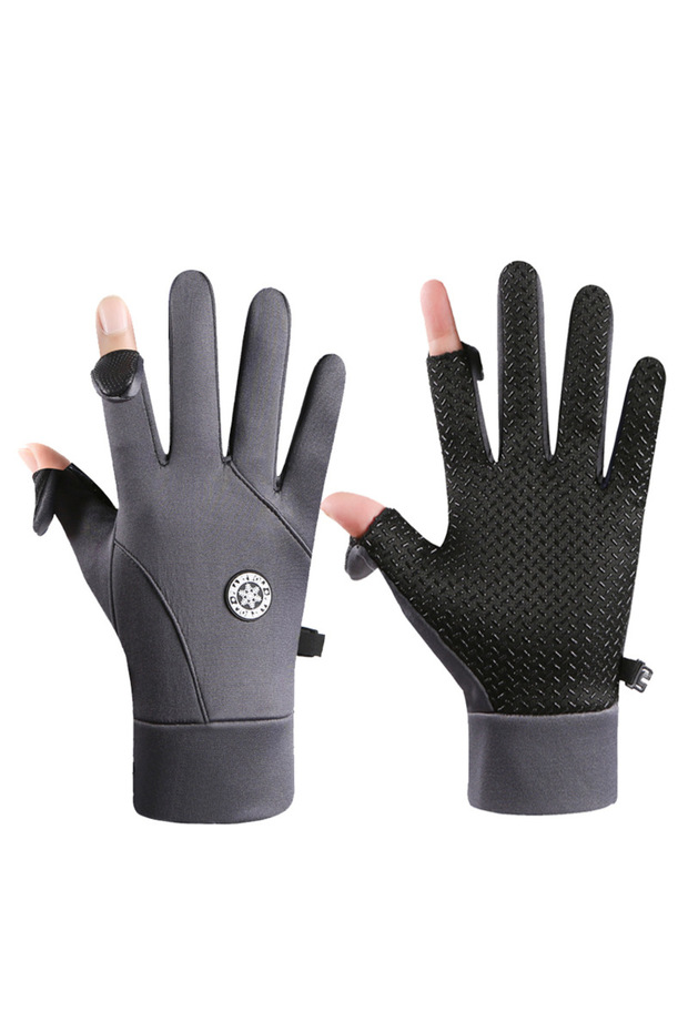 Two finger gray Cycling Gloves Autumn Winter Warm Men Outdoor Hiking Gloves Driving Touchscreen Anti