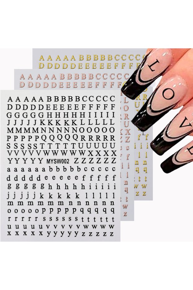 3pcs 3Pcs/set 3D 26 Roman Letters Nail Stickers Black Rose Gold,Gold English Alphabet Nail Decals Up