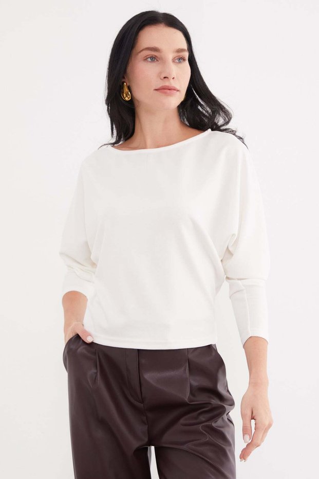 Basic Boat Neck Bat Sleeve Modal Blouse