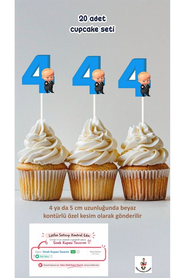 Patron Baby 4 Year Old Themed Concept Toothpick Cupcake Decoration Birthday Decoration *20Pcs Thick Paper