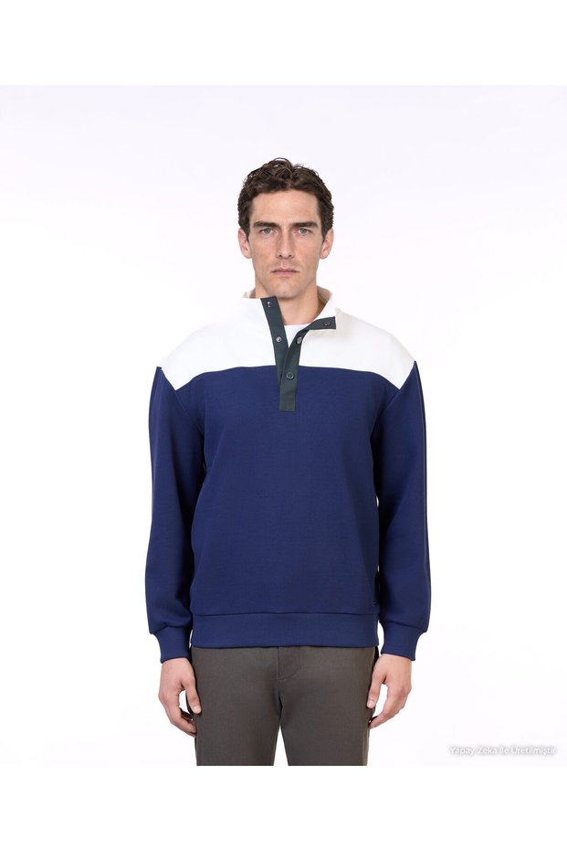 Cotton Regular Stand Collar Long Sleeve Sweatshirt