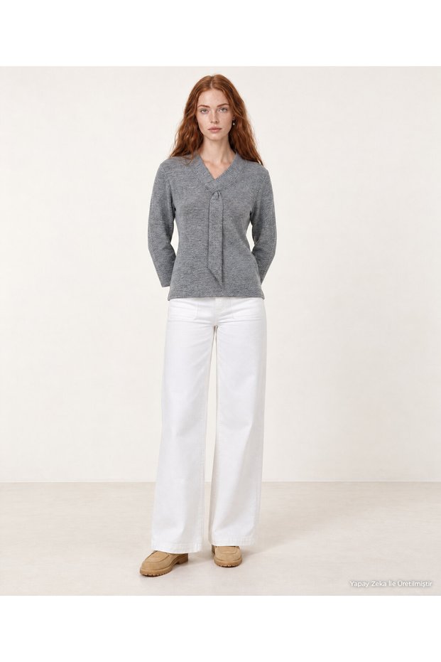Scarf Collar Long Sleeve T-Shirt