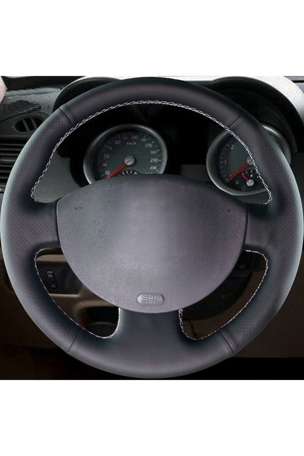 Black Thread Black Artificial Leather Hand-stitched Car Steering Wheel Cover for Renault Megane 2 20