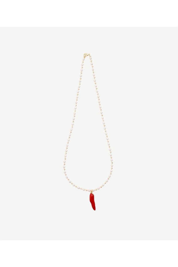 Coral Stone Detailed Pearl Necklace