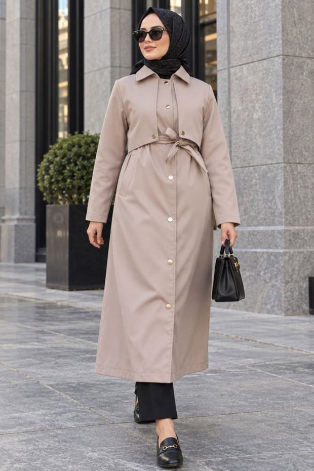 Buttoned Mink Hijab Trench Coat 62131V