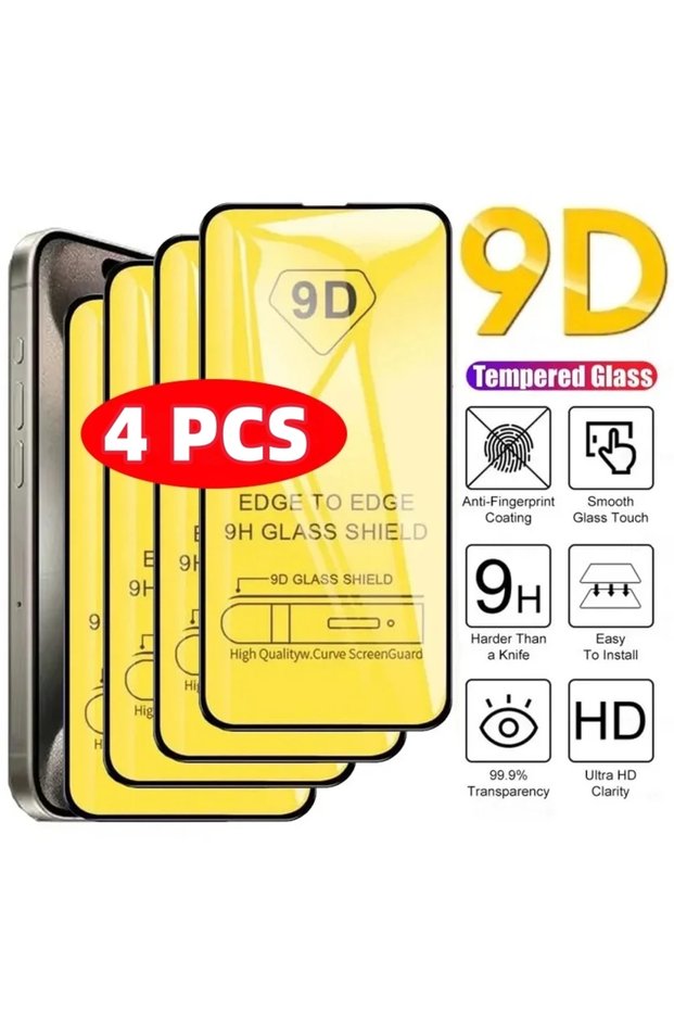 iPhone 16 Pro Tempered Glass Film 4 pieces 4PCS 9D Full Cover Tempered Glass For iPhone 17 16 15 14