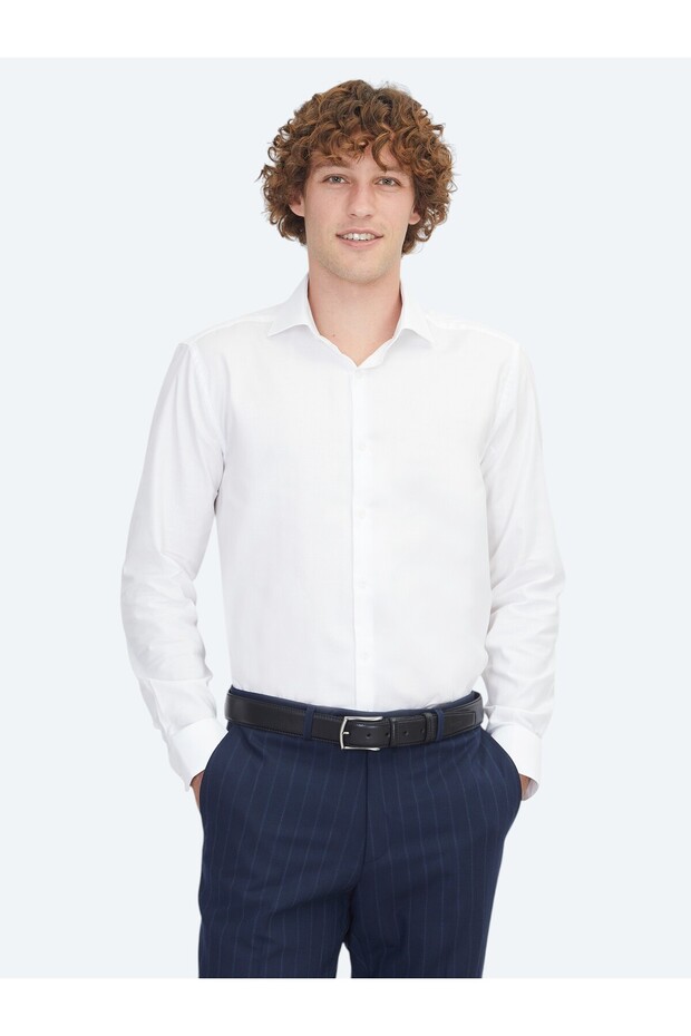White Regular Fit Long Woven Classic 100% Cotton Shirt