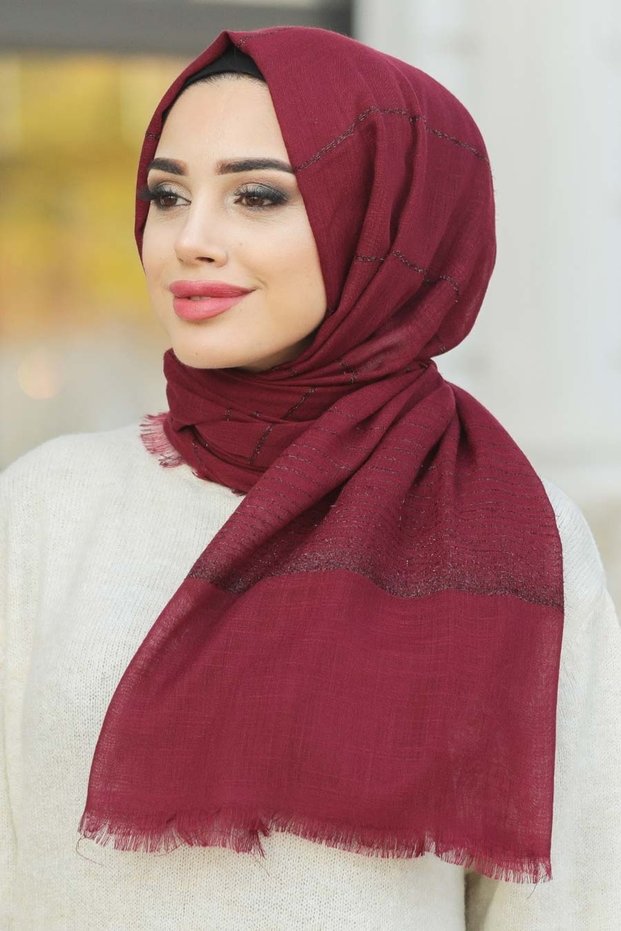 Cotton Glitter Striped Burgundy Shawl 7458Br