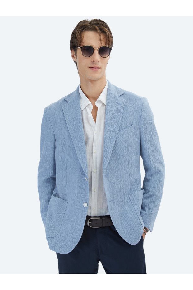Blue Patterned Modern Fit Jacket