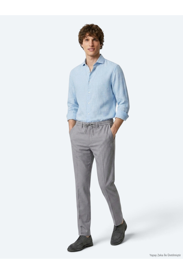 Gray Plain Woven Jogging Fit Casual Trousers
