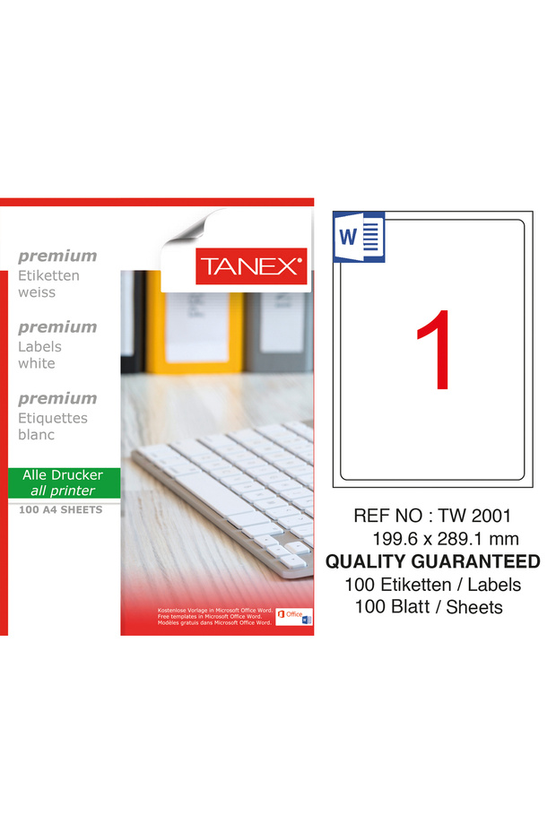 Label 199,6X289,1Mm Plain Tw-2001 A4 100 Sheets